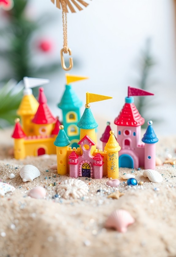 beach themed sandcastle ornaments