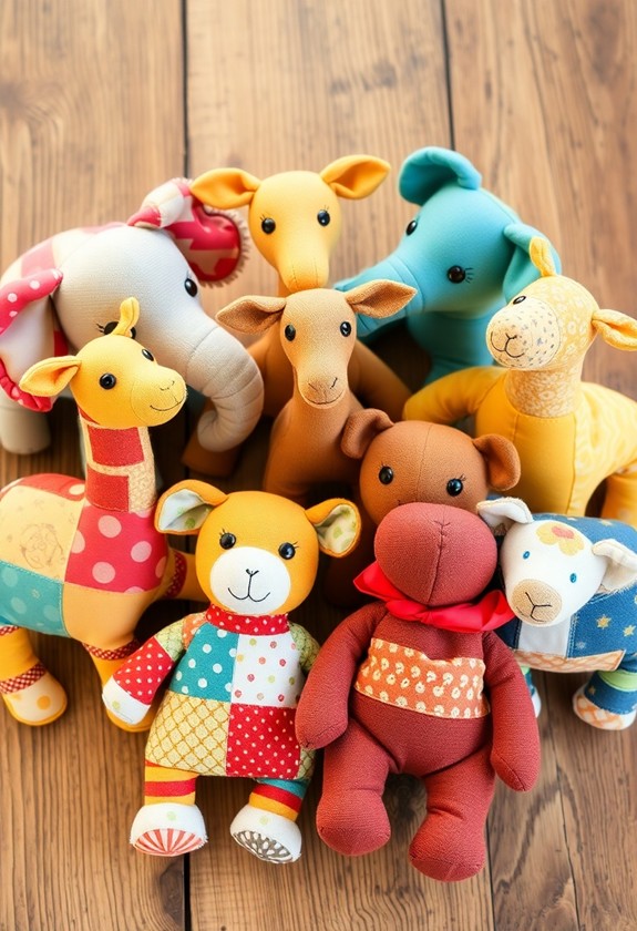 colorful handmade plush toys