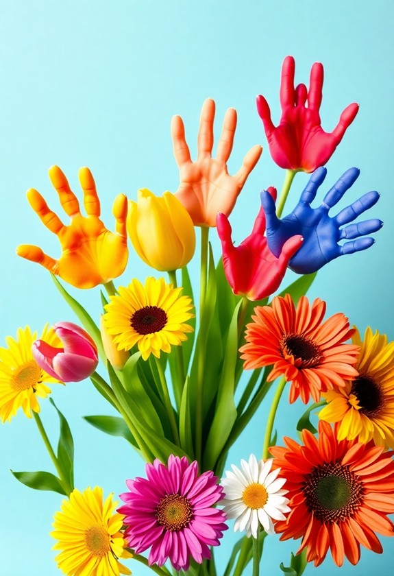 handprint spring flower bouquet