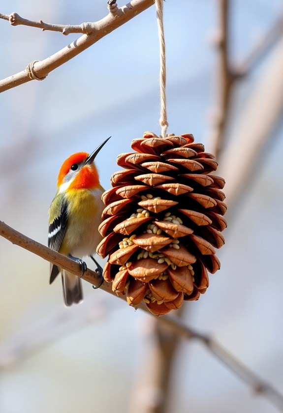 pinecone based bird feeding