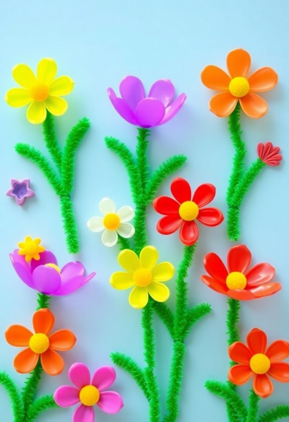 recycled bottles blooming garden