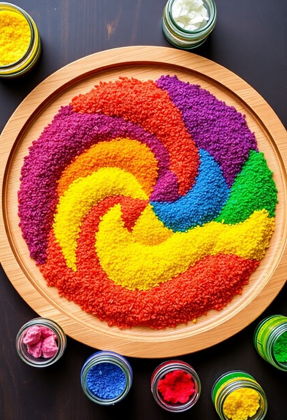 vibrant colored rice art