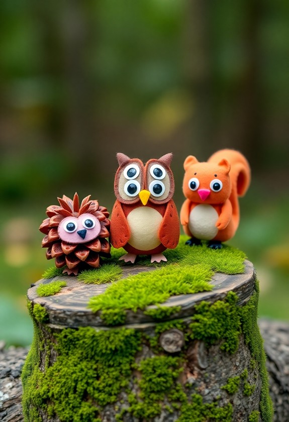whimsical pinecone animal figures
